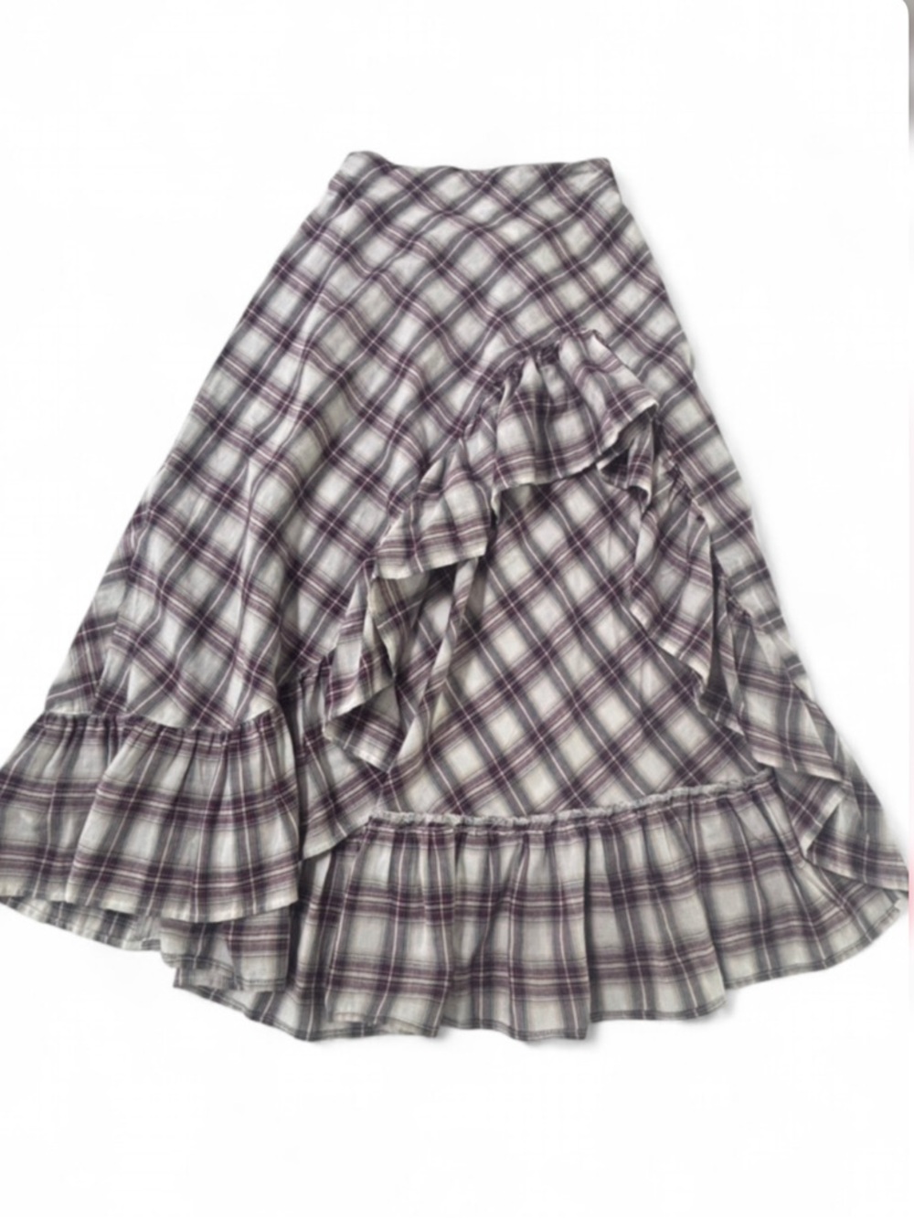 Japna Plaid High-Low Ruffle Skirt
